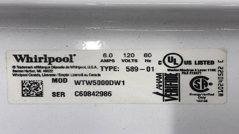 where is model number on whirlpool dryer